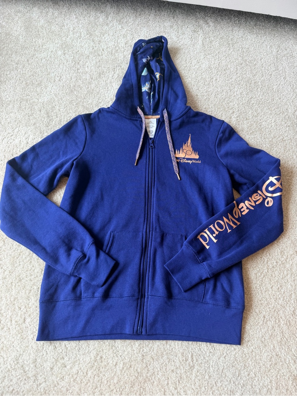 Disney World Navy Blue Zip Hoodie with Castle Logo 50th anniversary size small